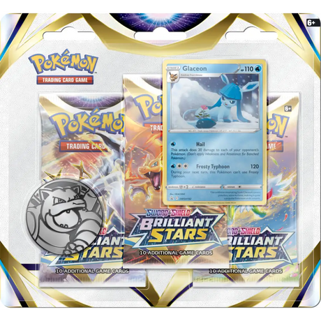 Pokémon: Sword & Shield Brilliant Stars Checklane Blister - 3-Pack Collectible Trading Cards Pokémon Glaceon Promo