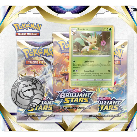 Pokémon: Sword & Shield Brilliant Stars Checklane Blister - 3-Pack Collectible Trading Cards Pokémon Leafeon Promo
