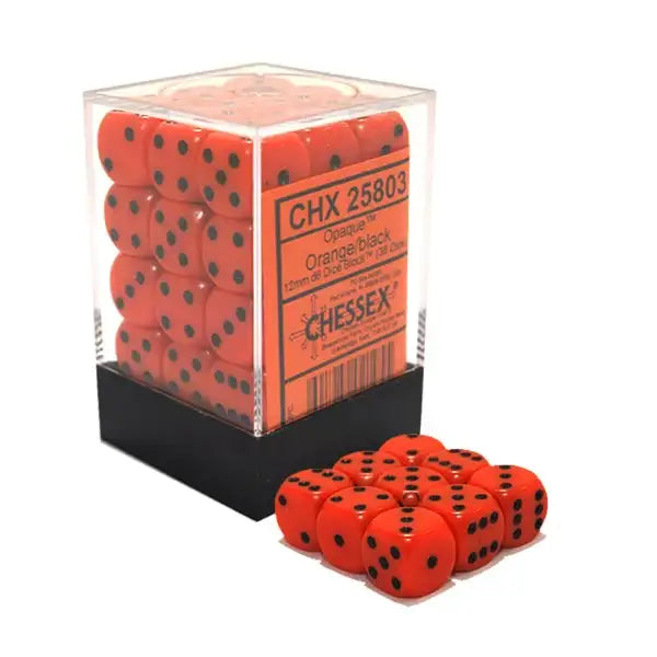Terningesæt - 36 stk. 12mm D6 - Orange m. Sort Dice Sets & Games Chessex
