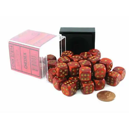 Terningesæt - 36 stk. 12mm D6 - Scarlet m. Guld Dice Sets & Games Chessex