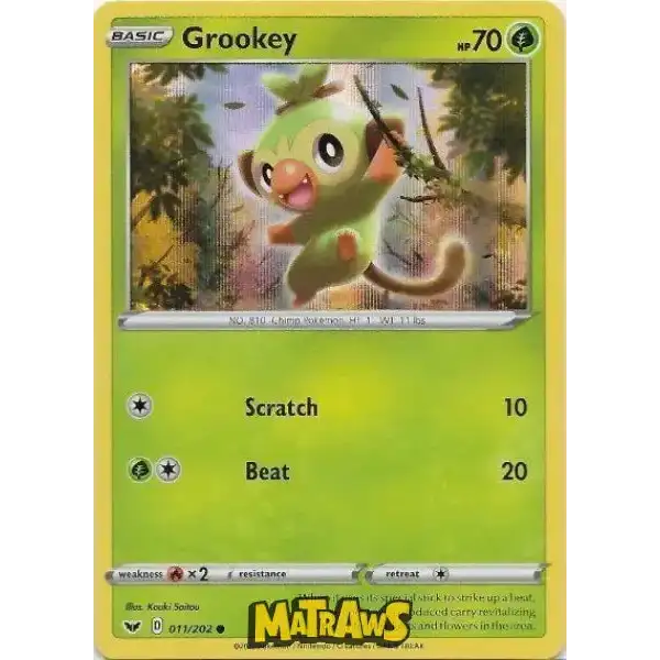 (011/202) Grookey - Holo Enkeltkort Sword & Shield 