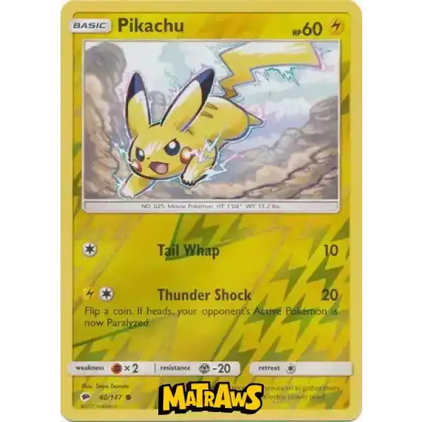 (040/147) Pikachu - Reverse Enkeltkort Burning Shadows 