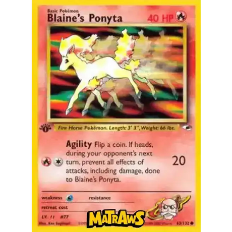 (063/132) Blaine's Ponyta - 1st Edition Enkeltkort Gym Heroes 1st Edition 