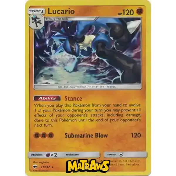 (071/147) Lucario - Holo Enkeltkort Burning Shadows 