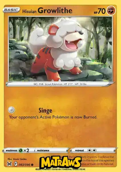 (083/196) Hisuian Growlithe Enkeltkort Lost Origin 