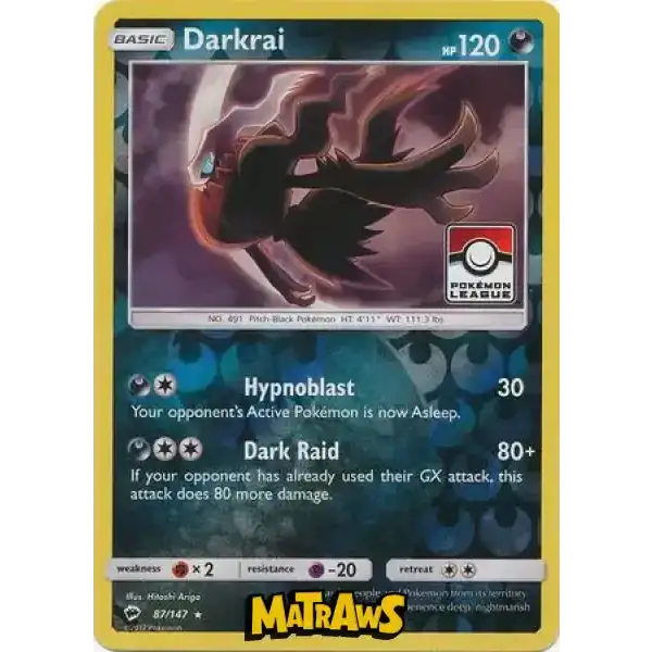 (087/147) Darkrai - Pokémon League, Reverse Enkeltkort Burning Shadows 