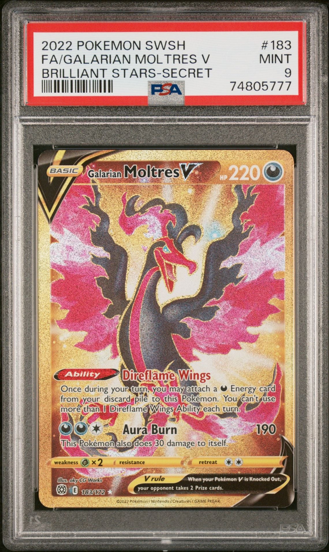 Galarian Moltres V #183 Brilliant Stars PSA 9 - forside