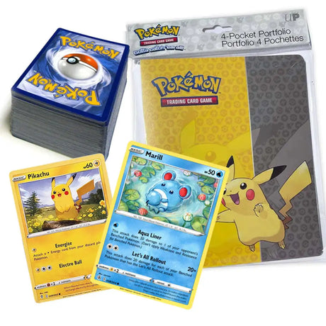 100 stk. Pokémon-kort med Samlemappe Collectible Trading Cards Matraws Pakketilbud 