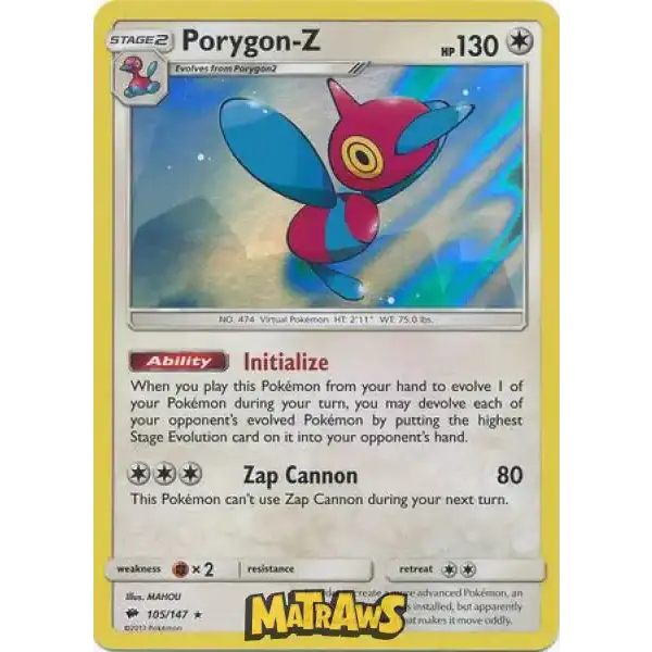 (105/147) Porygon-Z - Holo Enkeltkort Burning Shadows 