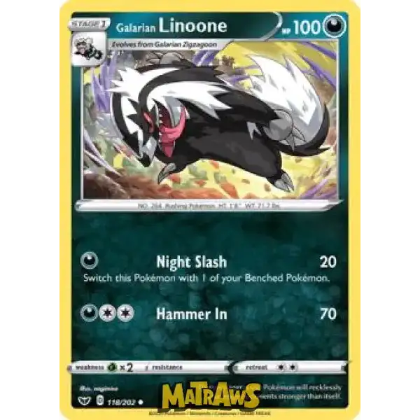 (118/202) Galarian Linoone Enkeltkort Sword & Shield 