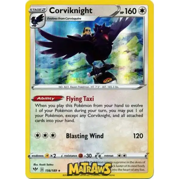 (156/189) Corviknight - Holo Enkeltkort Darkness Ablaze 