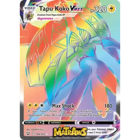 (166/163) Tapu Koko Vmax - Rainbow Enkeltkort Battle Styles 