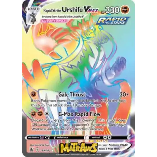 (169/163) Rapid Strike Urshifu Vmax - Rainbow Enkeltkort Battle Styles 