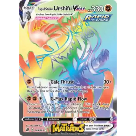 (169/163) Rapid Strike Urshifu Vmax - Rainbow Enkeltkort Battle Styles 
