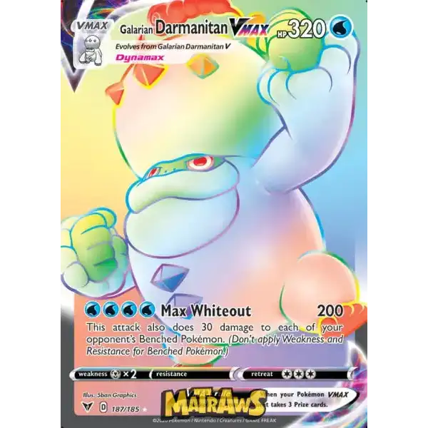 (187/185) Galarian Darmanitan Vmax - Rainbow Enkeltkort Vivid Voltage 