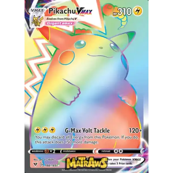 (188/185) Pikachu Vmax - Rainbow Enkeltkort Vivid Voltage 