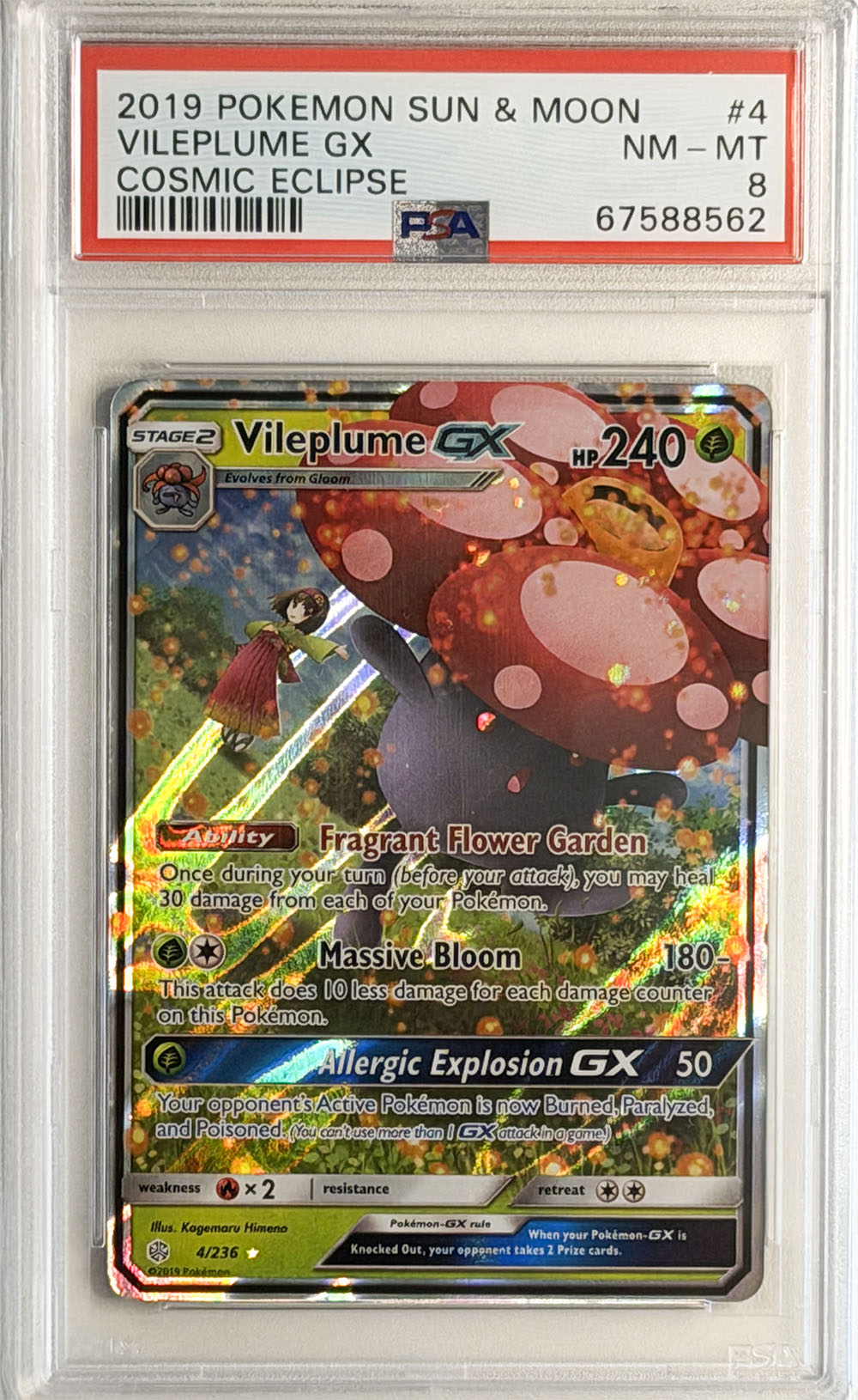 Vileplume GX #4 Cosmic Eclipse PSA 8 - forside