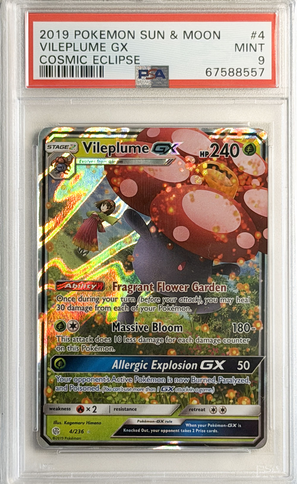 Vileplume GX #4 Cosmic Eclipse PSA 9 - forside