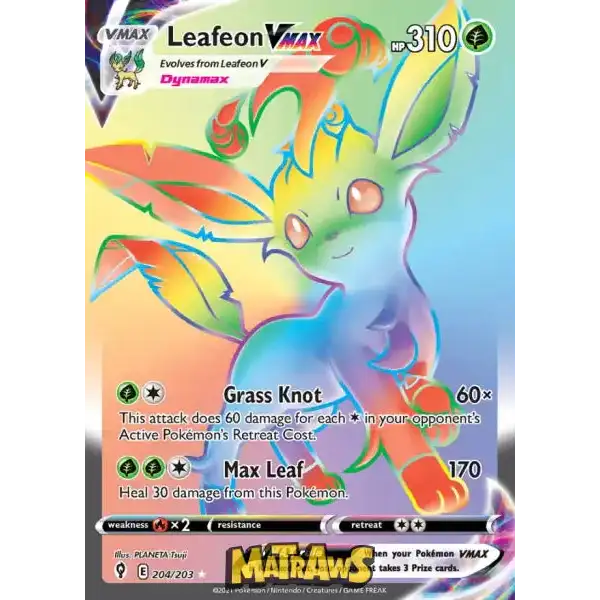 (204/203) Leafeon Vmax - Rainbow Enkeltkort Evolving Skies 