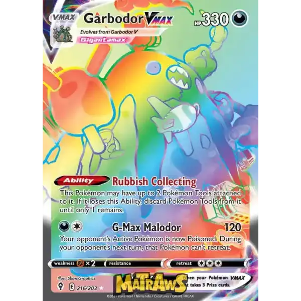 (216/203) Garbodor Vmax - Rainbow Enkeltkort Evolving Skies 