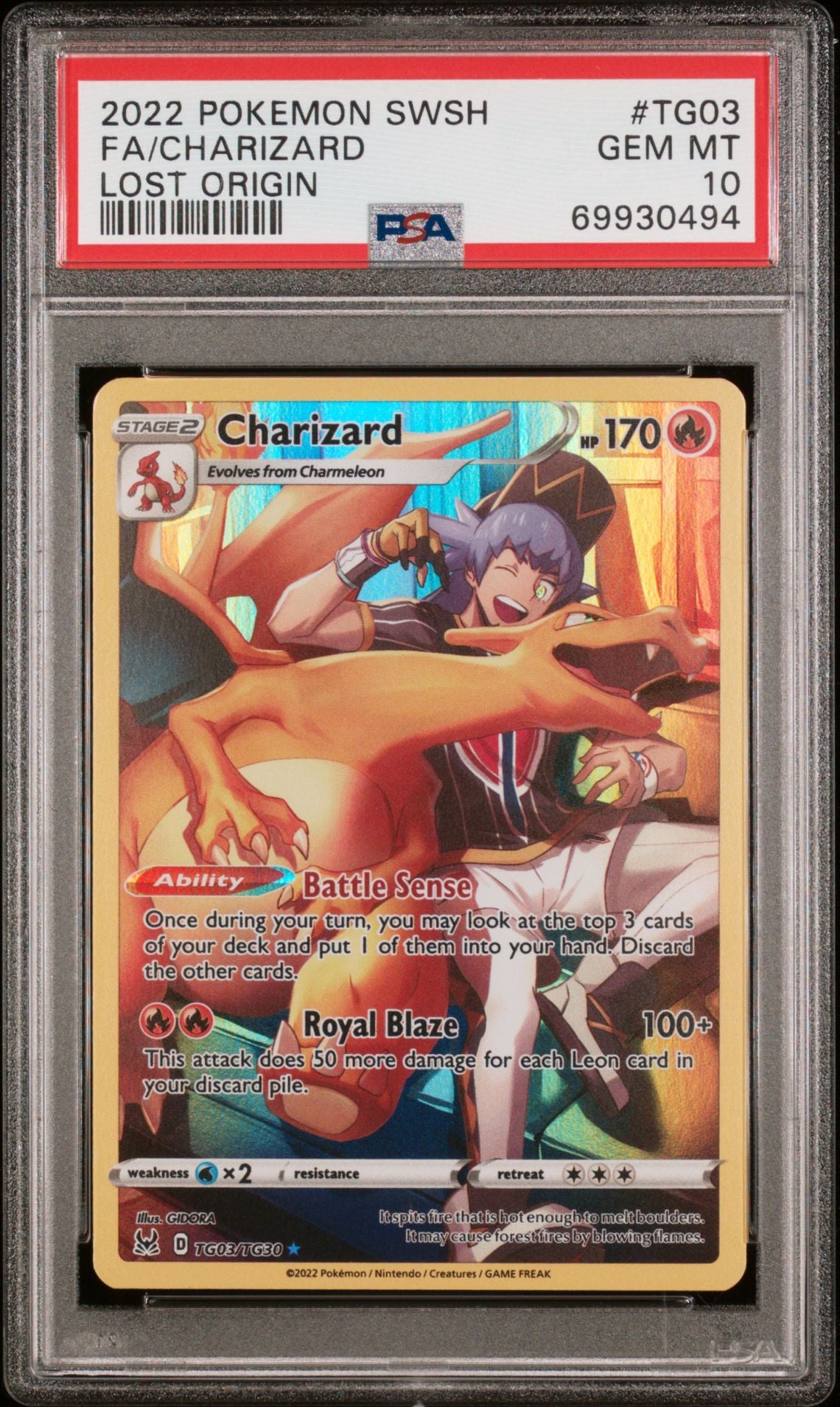 Charizard #TG03 Sword & Shield Lost Origin PSA 10 - forside