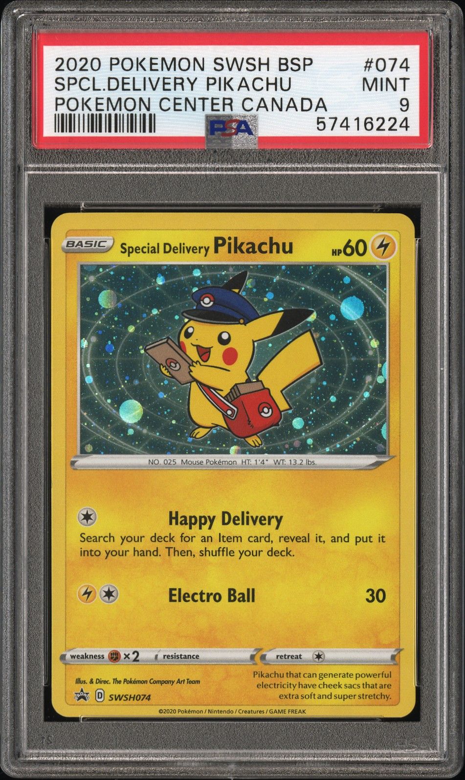 Special Delivery Pikachu #074 SWSH Black Star Promos PSA 9 - forside