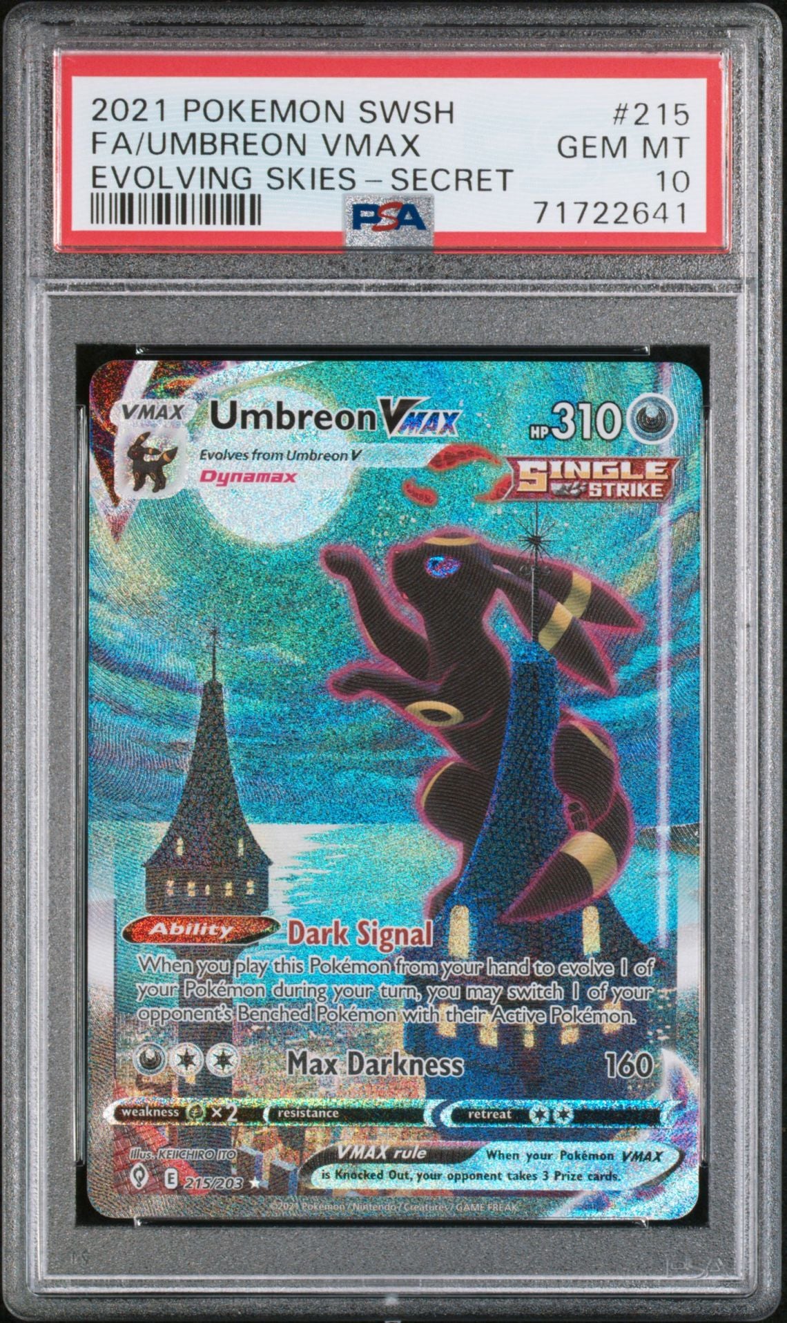 Umbreon VMAX #215 Sword & Shield Evolving Skies PSA 10 - forside