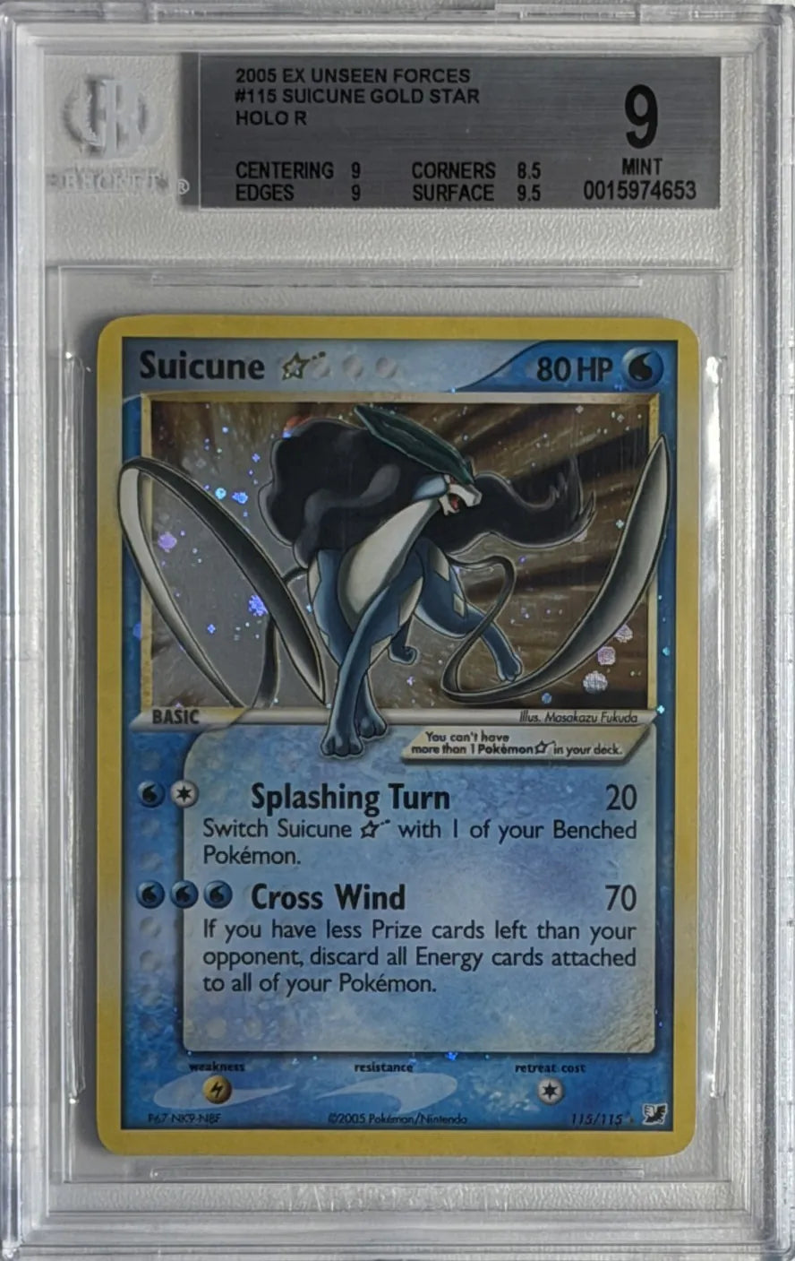 Suicune Gold Star #115 - EX Unseen Forces - Holo Rare - BGS 9