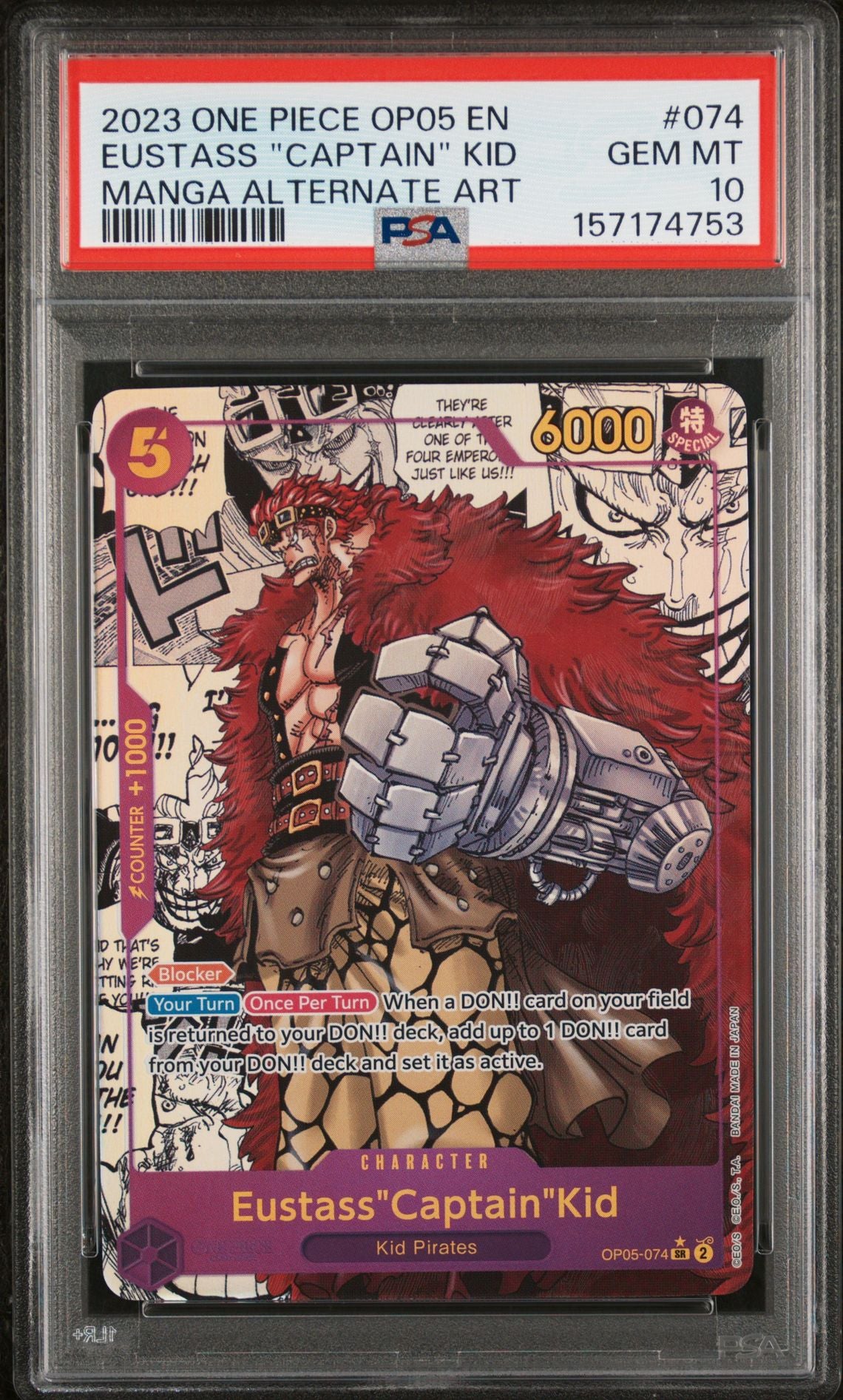 Eustass "Captain" Kid #074 Awakening of the New Era PSA 10 - forside