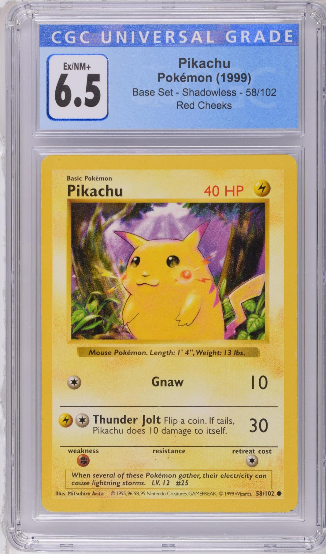 Red Cheeks Pikachu #58 Base Set Shadowless CGC 6.5 - forside