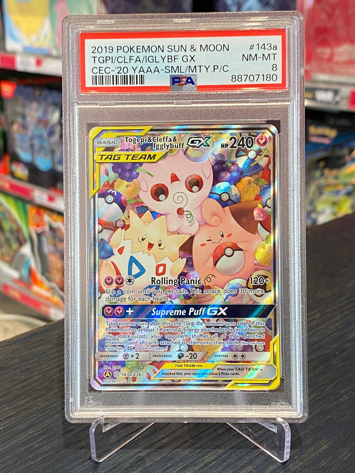 Pokemon Sun & Moon Promos: Togepi&Cleffa&Igglybuff GX #143a, 2019 - PSA 8 (NM-MT)