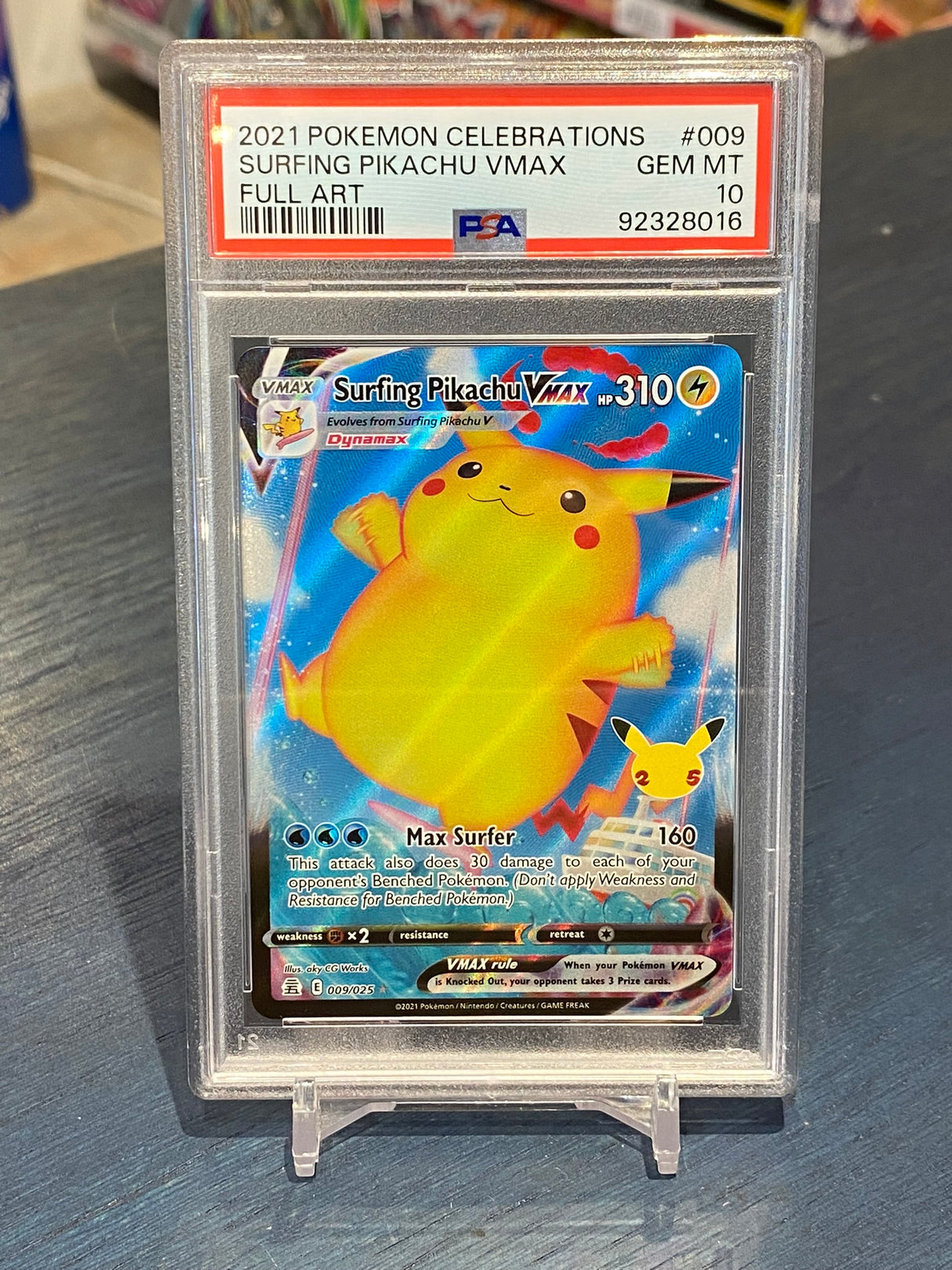 Pokémon Celebrations: Surfing Pikachu VMAX #009, 2021 - PSA 10 (GEM-MT)