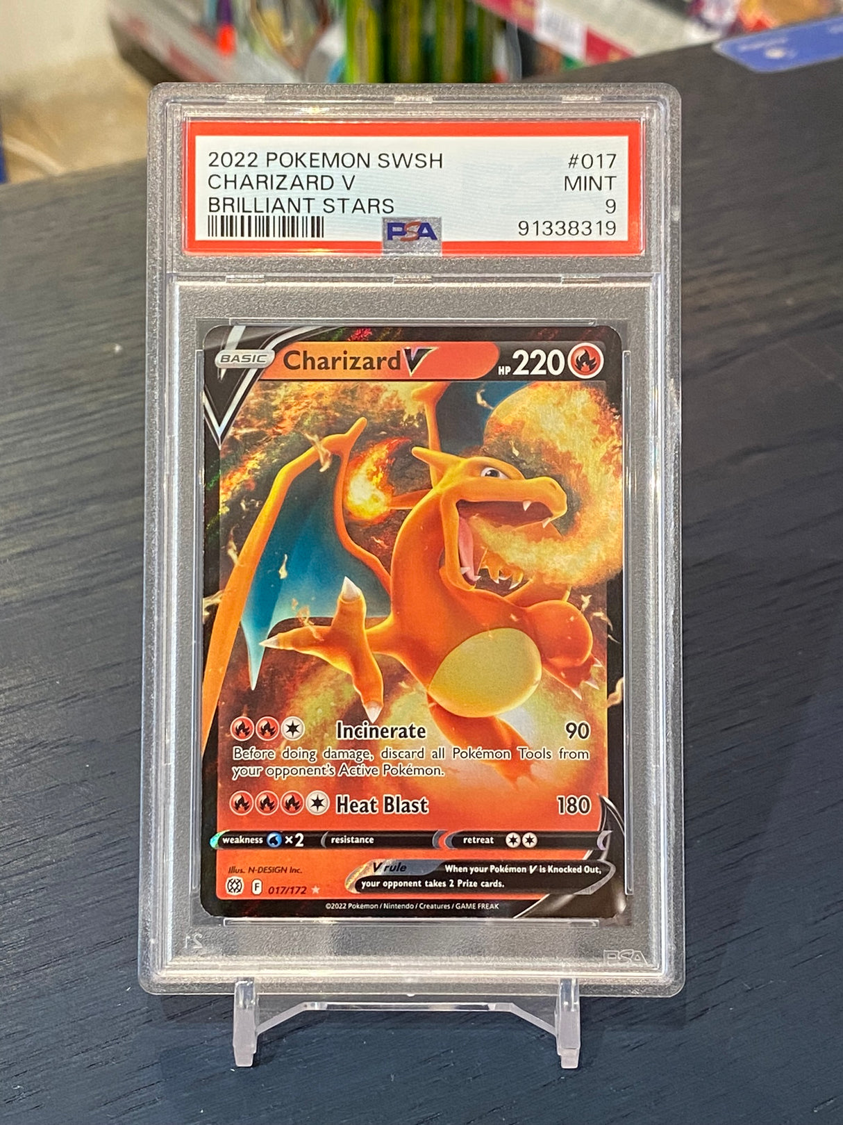 Pokemon Brilliant Stars, 2022: Charizard V #017 - PSA 9, Mint