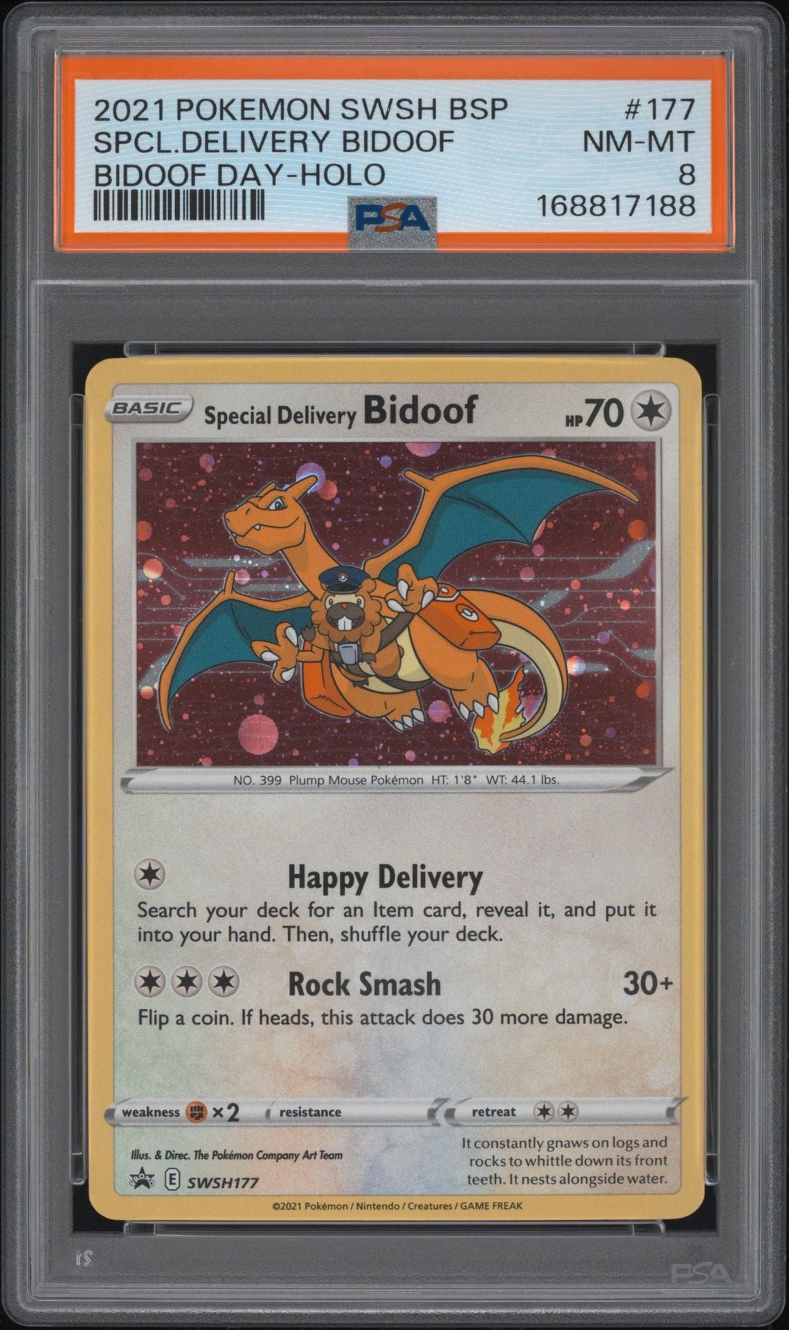Special Delivery Bidoof #177 Sword & Shield Promos PSA 8 - forside