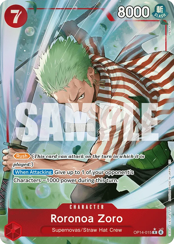 Roronoa Zoro (OP14-015) (V.2) - The Azure Sea's Seven (Alternate Art) [OP14-015] English / Near Mint / Normal