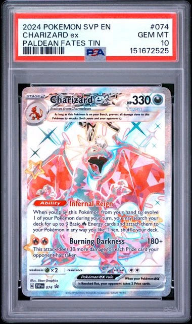 Charizard ex #074 - Paldean Fates Tin - Promo - PSA 10