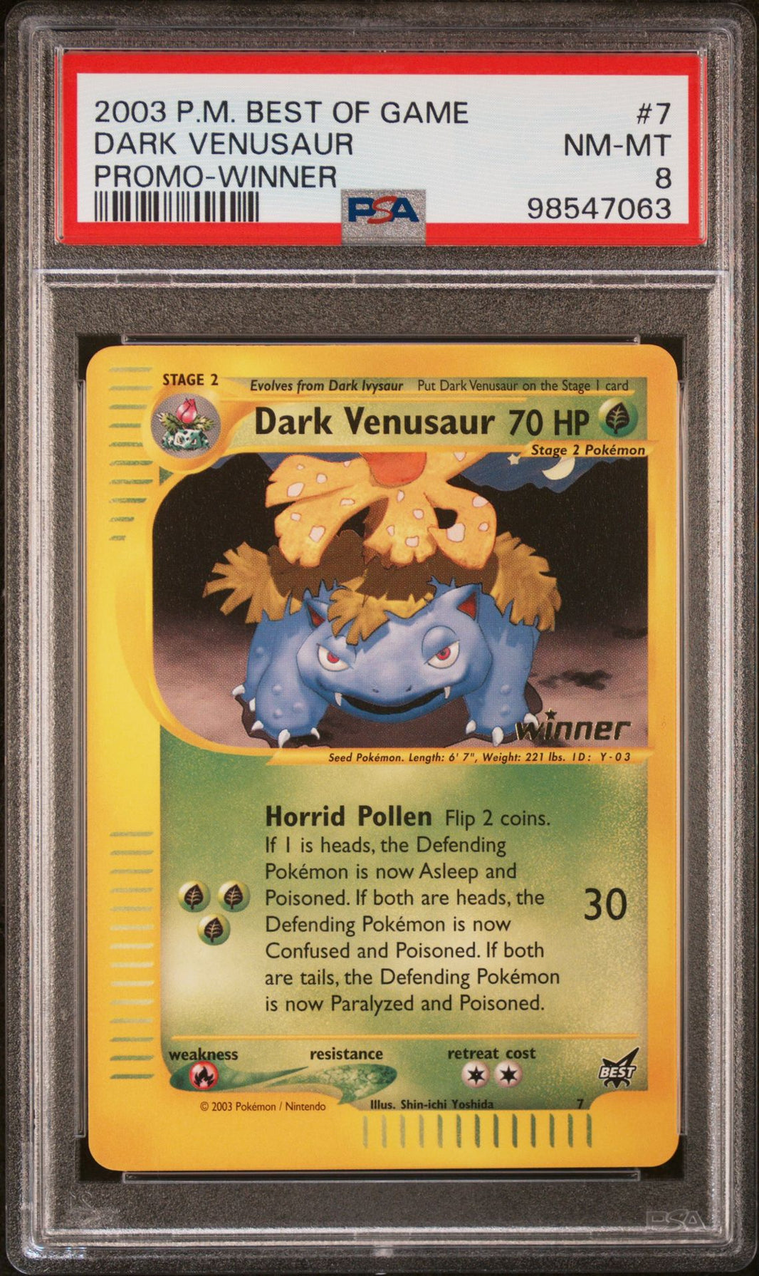Dark Venusaur #7 Best of Game Winner Promo PSA 8 - forside