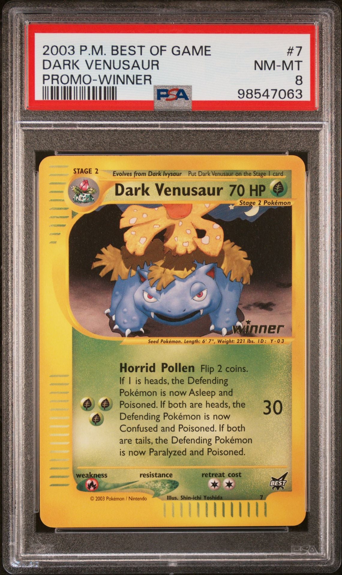 Dark Venusaur #7 Best of Game Winner Promo PSA 8 - forside