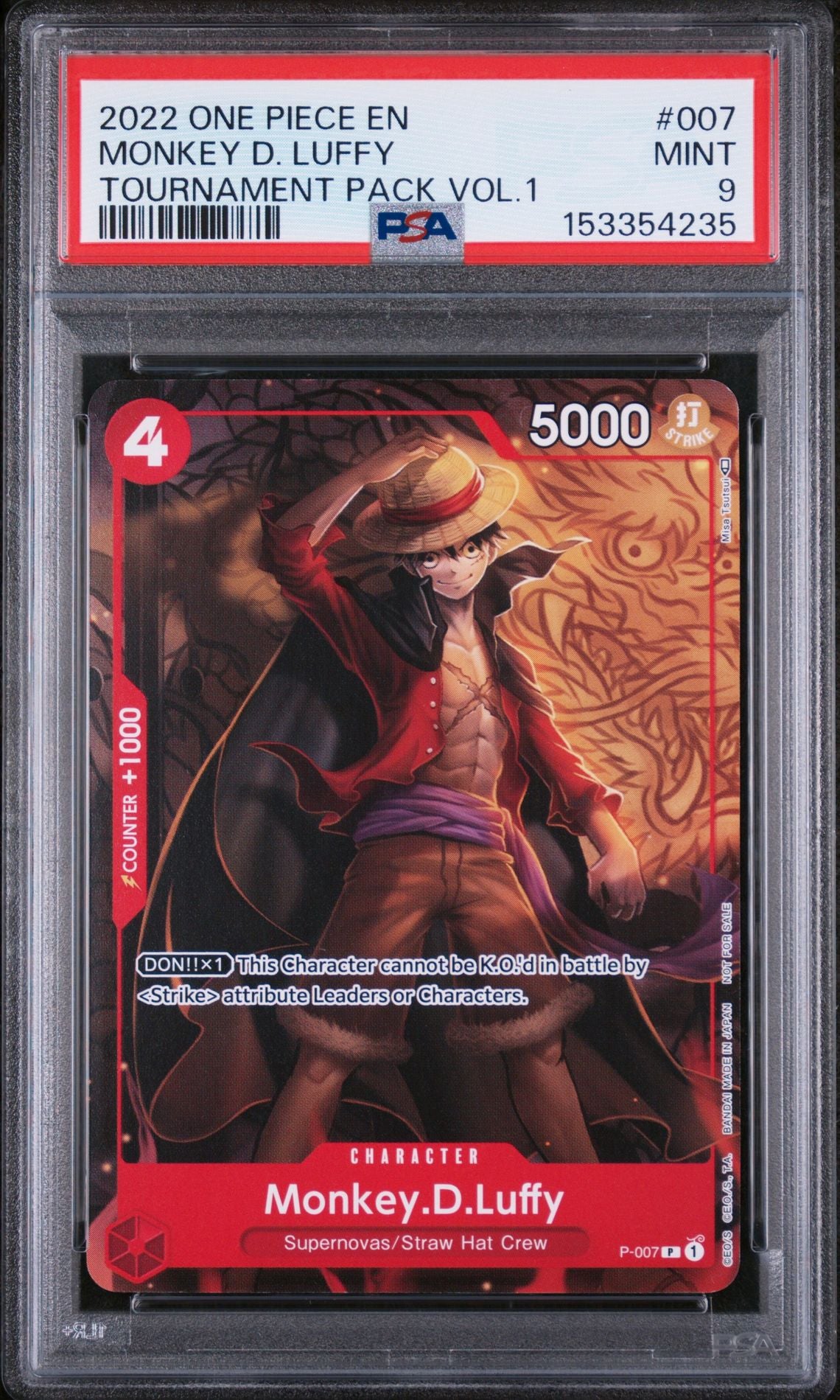 Monkey D. Luffy #007 Tournament Pack Vol. 1 PSA 9 - forside