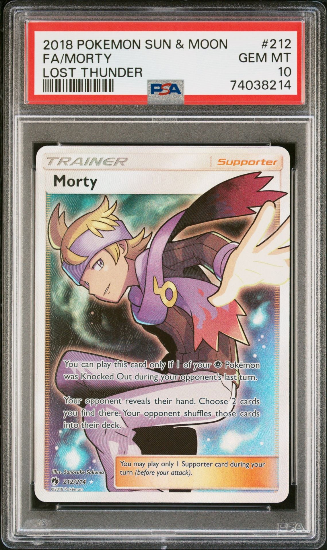Morty #212 Lost Thunder PSA 10 - forside