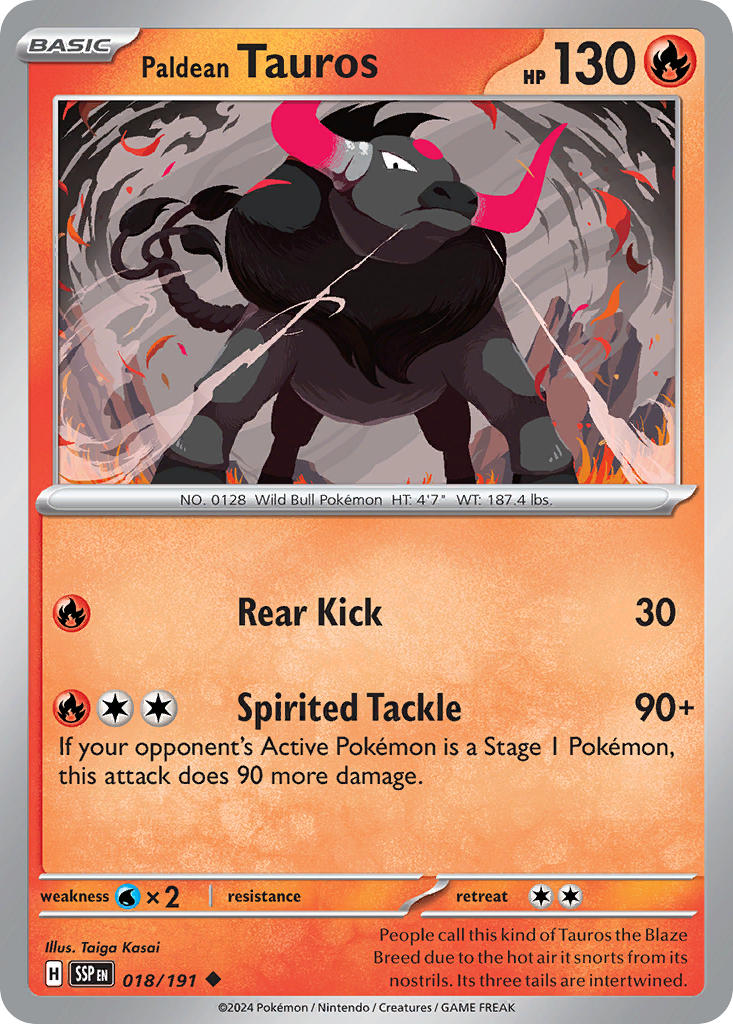 Paldean Tauros⁣ - Surging Sparks⁣ (Uncommon)⁣ [018] English / Near Mint / Reverse-Holo Normal
