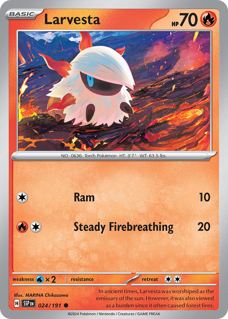 Larvesta⁣ - Surging Sparks⁣ (Common)⁣ [024] English / Near Mint / Reverse-Holo Normal