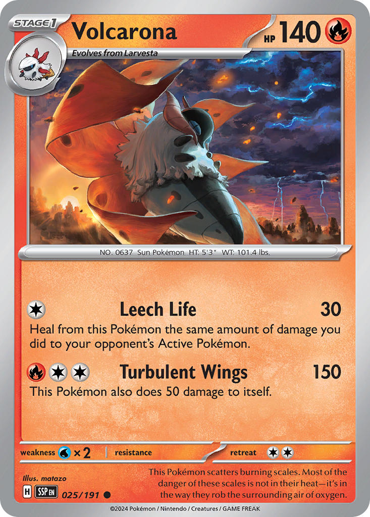 Volcarona⁣ - Surging Sparks⁣ (Common)⁣ [025] English / Near Mint / Reverse-Holo Normal