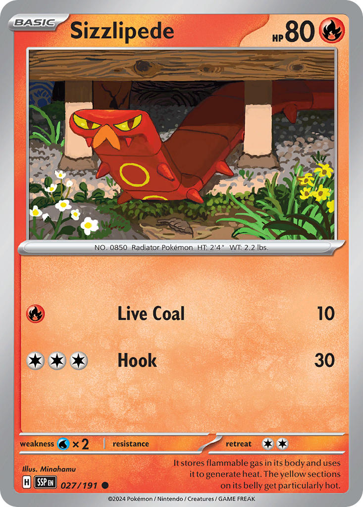Sizzlipede⁣ - Surging Sparks⁣ (Common)⁣ [027] English / Near Mint / Reverse-Holo Normal