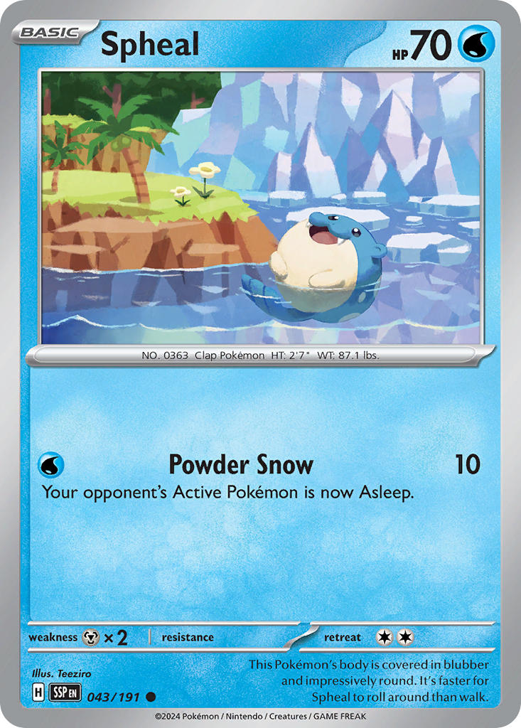 Spheal⁣ - Surging Sparks⁣ (Common)⁣ [043] English / Near Mint / Reverse-Holo Normal