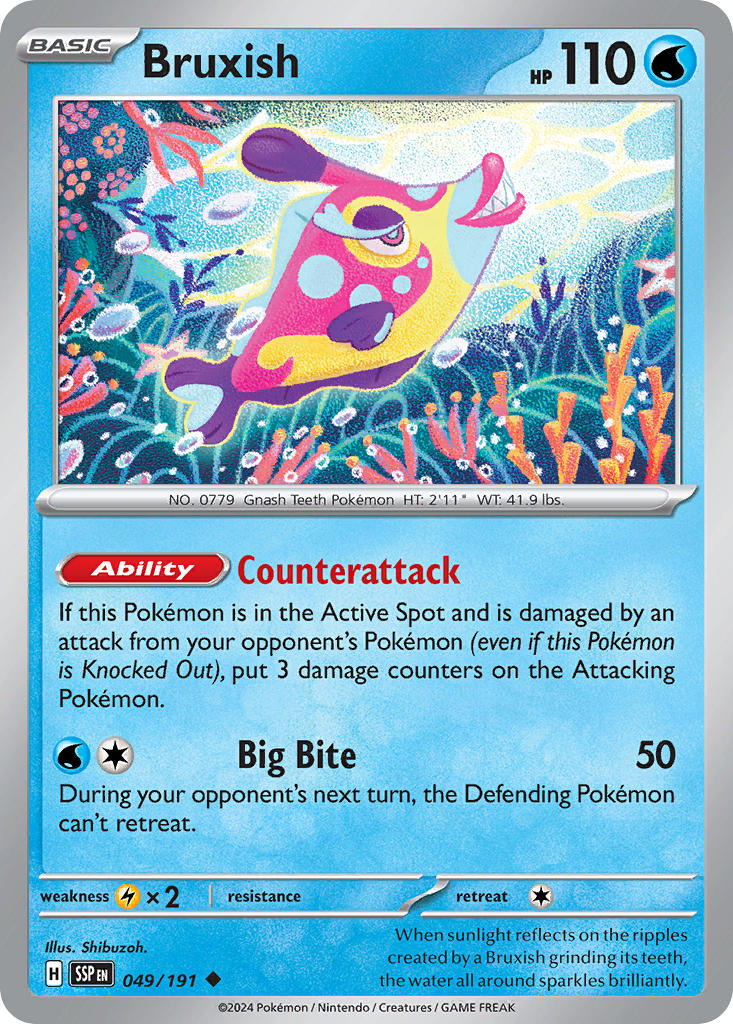 Bruxish⁣ - Surging Sparks⁣ (Common)⁣ [049] English / Near Mint / Reverse-Holo Normal