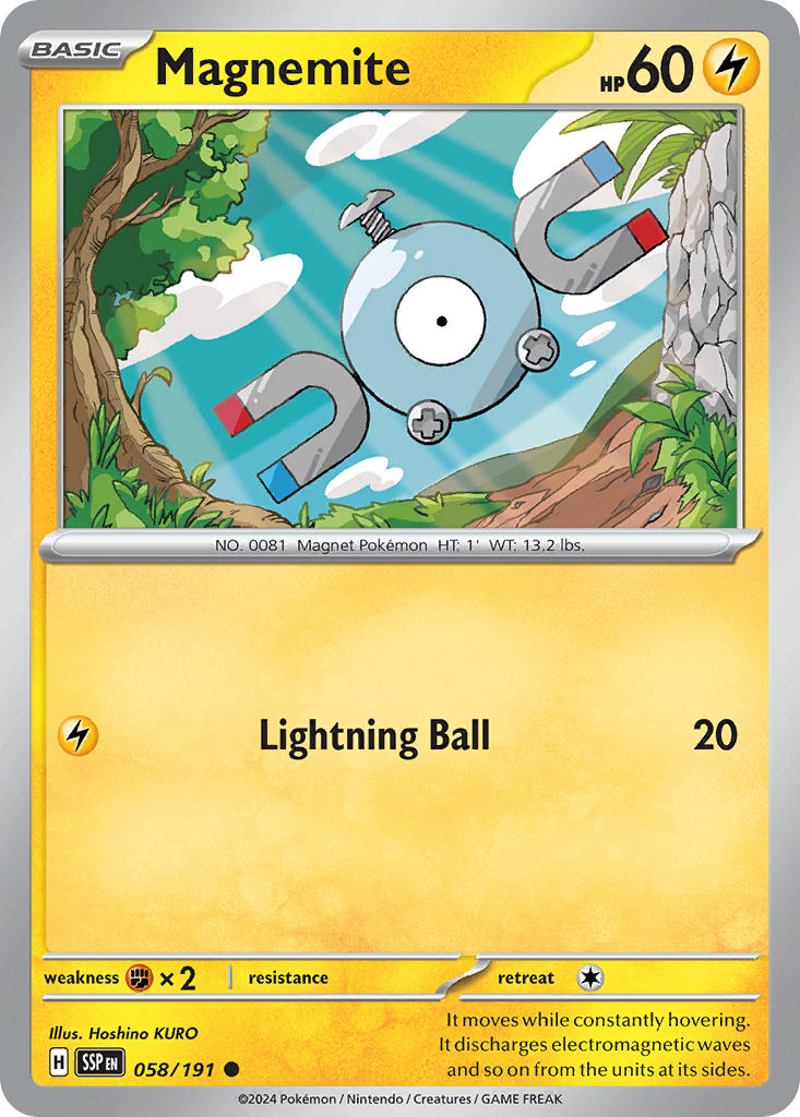 Magnemite⁣ - Surging Sparks⁣ (Common)⁣ [058] English / Near Mint / Reverse-Holo Normal