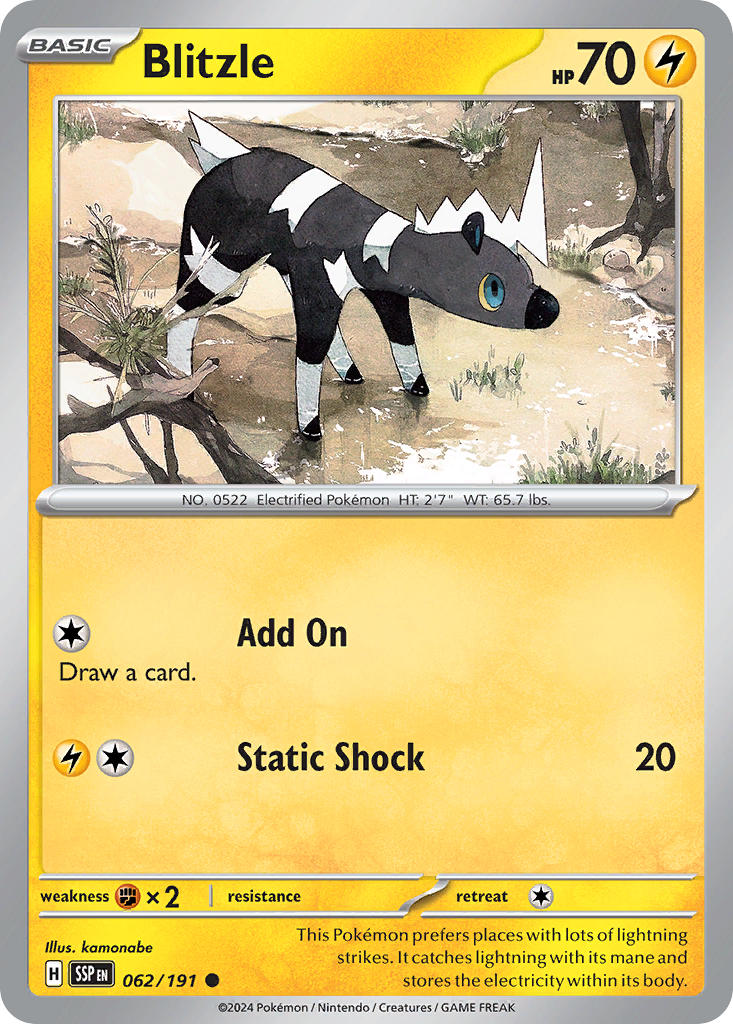 Blitzle⁣ - Surging Sparks⁣ (Common)⁣ [062] English / Near Mint / Reverse-Holo Normal