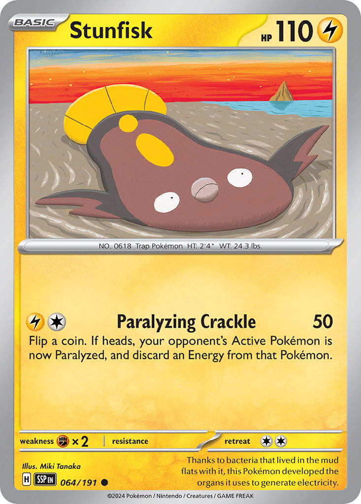 Stunfisk⁣ - Surging Sparks⁣ (Common)⁣ [064] English / Near Mint / Reverse-Holo Normal