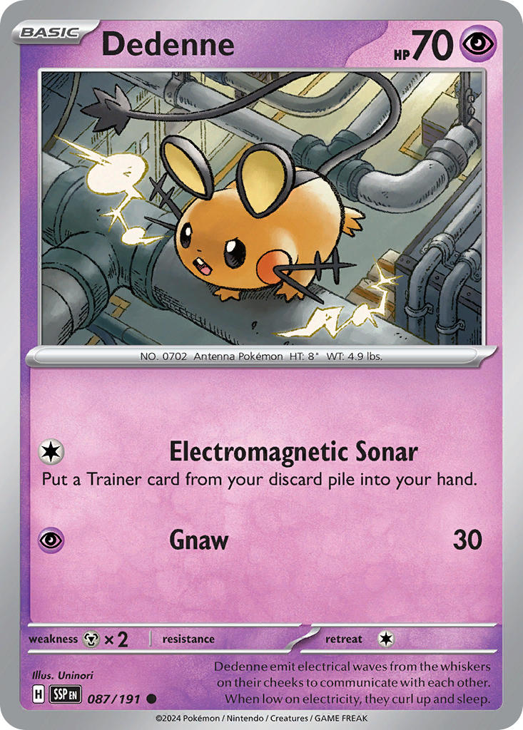 Dedenne⁣ - Surging Sparks⁣ (Common)⁣ [087] English / Near Mint / Reverse-Holo Normal